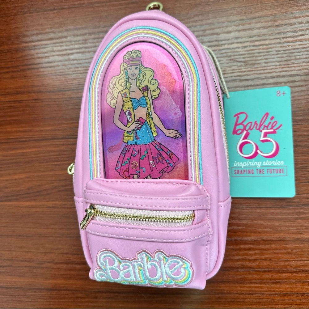 Loungefly Barbie 65th Anniversary Pink Mini Backpack Lenticular Pencil Case - Picture 3 of 14